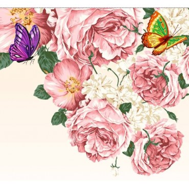 Стрейч атлас с принтом Розовый сад