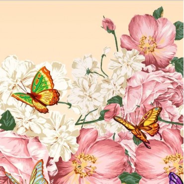 Стрейч атлас с принтом Розовый сад