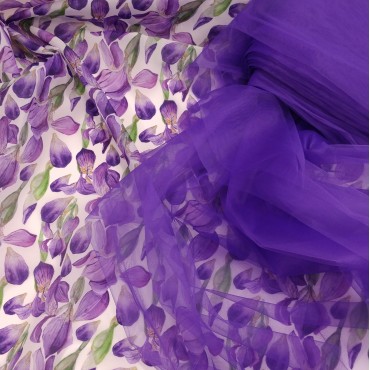 Органза матовая Виола с принтом цветочные Ирисы