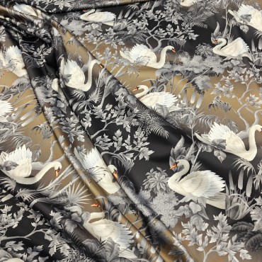Вискозный атлас стрейч Vella с лебедями
