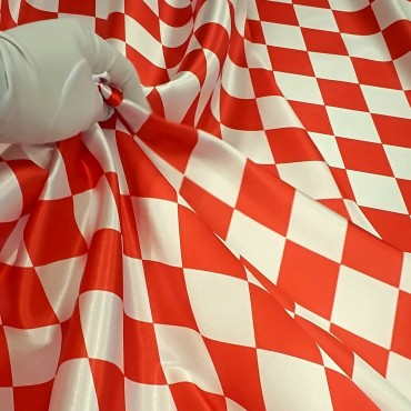 Атлас с блеском Кристалл с красно белыми ромбами