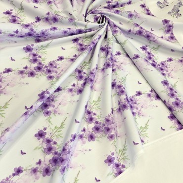 Поплин плательный с акварельными фиолетовыми цветами