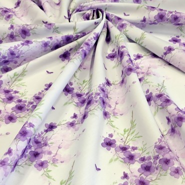 Поплин плательный с акварельными фиолетовыми цветами