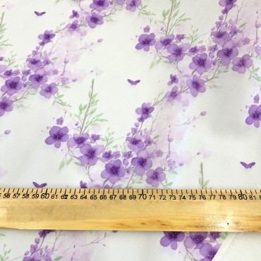 Поплин плательный с акварельными фиолетовыми цветами