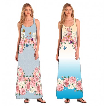 Стрейч атлас с принтом Розовый сад